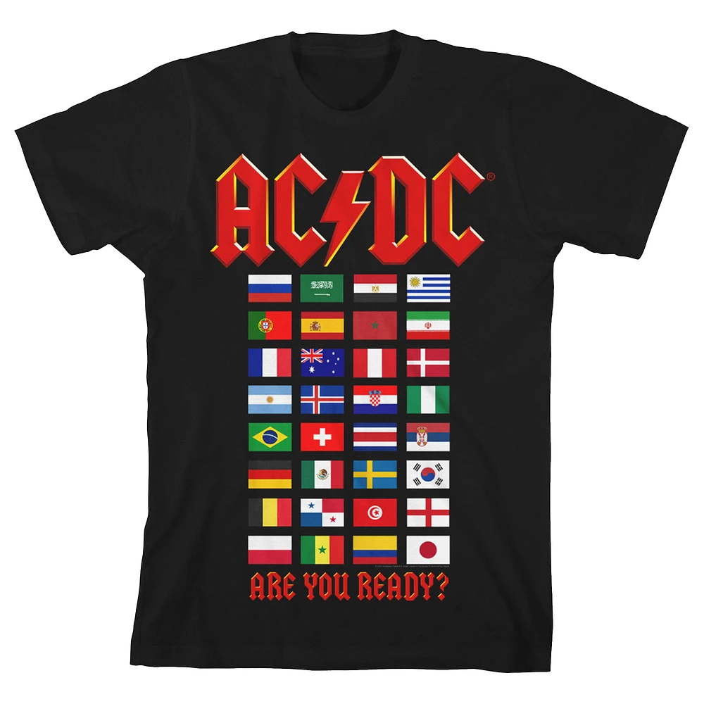 Youth Black AC/DC World Tour Flags T-Shirt