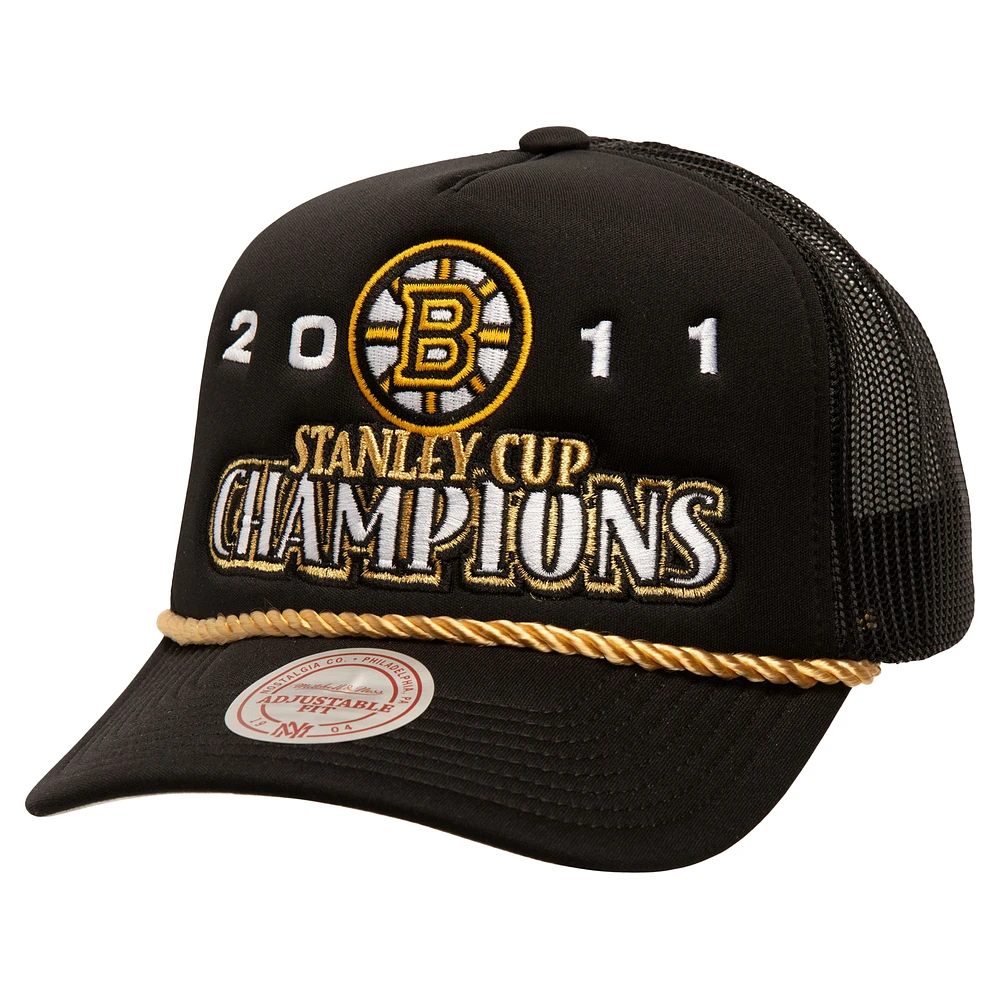 Men's Mitchell & Ness Black Boston Bruins SOUL Collection Golden Stanley Cup Champions Trucker Adjustable Hat