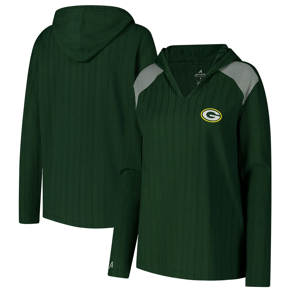 Women's Antigua Green Bay Packers Opulent Long Sleeve Hoodie T-Shirt