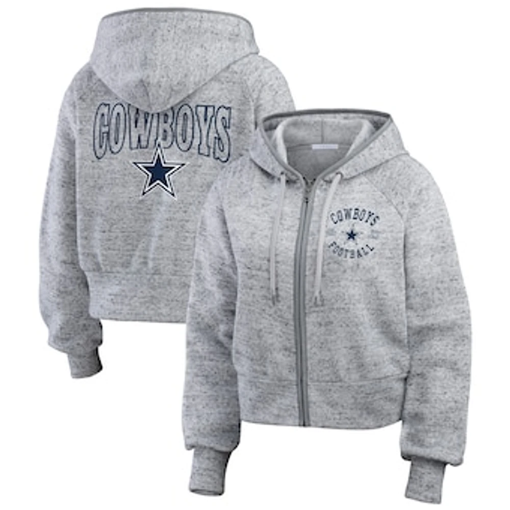 Women's WEAR by Erin Andrews Heather Gray Dallas Cowboys Speckled Fleece Cropped Full-Zip Hoodie