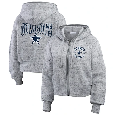 Women's WEAR by Erin Andrews Heather Gray Dallas Cowboys Speckled Fleece Cropped Full-Zip Hoodie