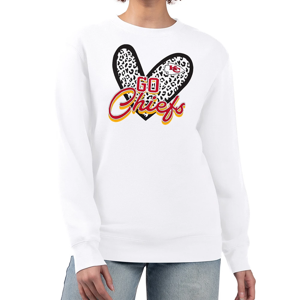Women's G-III 4Her by Carl Banks White Kansas City Chiefs Leopard Heart Pullover Sweatshirt