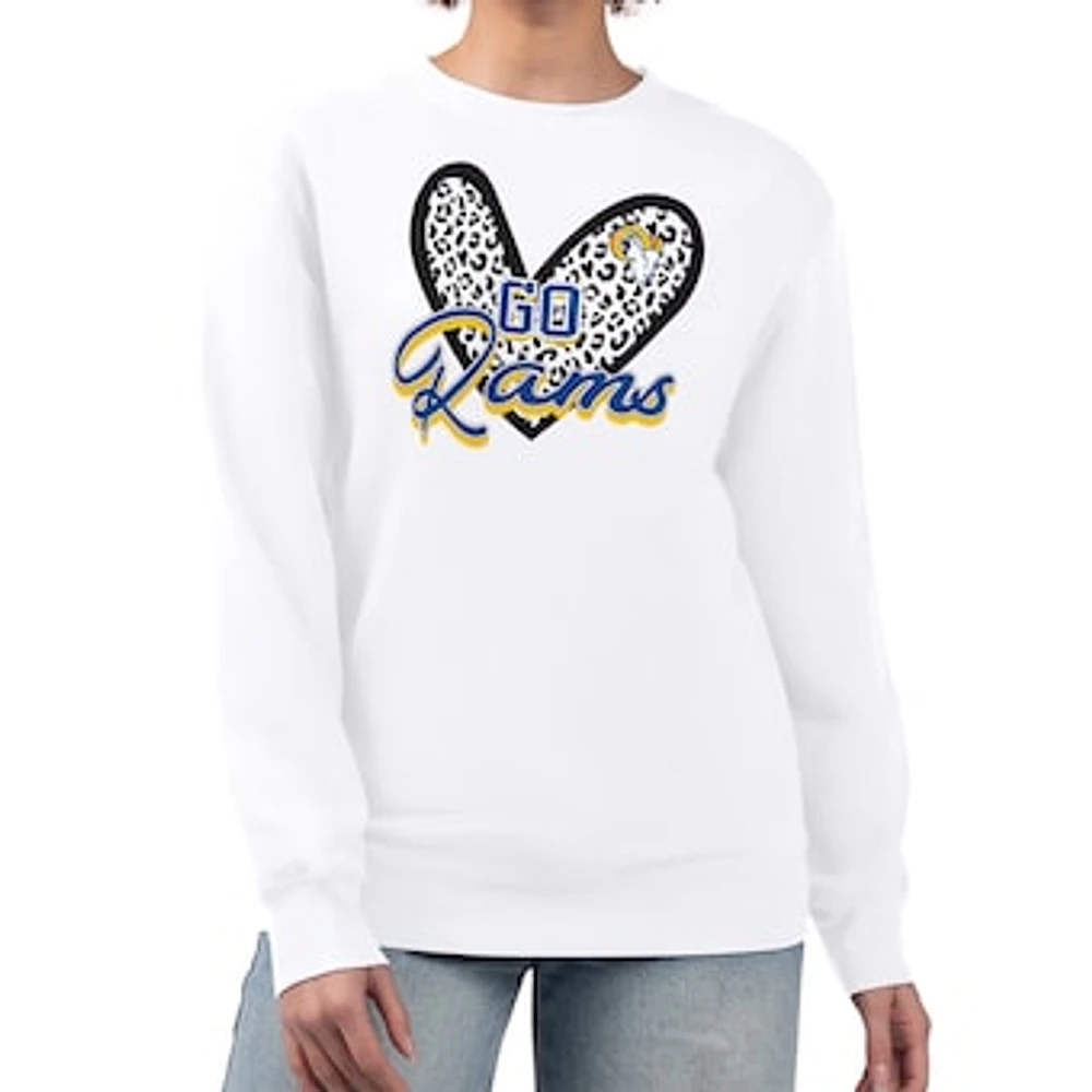 Women's G-III 4Her by Carl Banks White Los Angeles Rams Leopard Heart Pullover Sweatshirt
