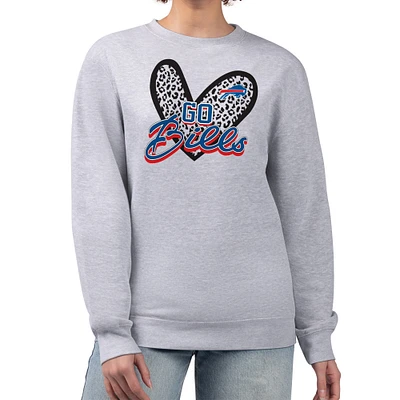 Women's G-III 4Her by Carl Banks Heather Gray Buffalo Bills Leopard Heart Pullover Sweatshirt
