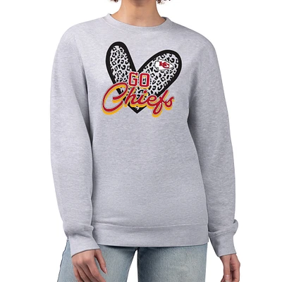 Women's G-III 4Her by Carl Banks Heather Gray Kansas City Chiefs Leopard Heart Pullover Sweatshirt