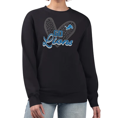 Women's G-III 4Her by Carl Banks Black Detroit Lions Leopard Heart Pullover Sweatshirt
