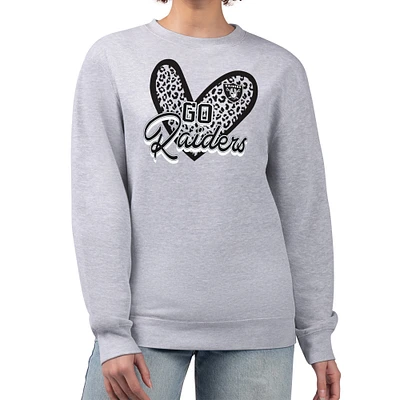 Women's G-III 4Her by Carl Banks Heather Gray Las Vegas Raiders Leopard Heart Pullover Sweatshirt