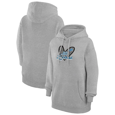 Women's G-III 4Her by Carl Banks Heather Gray Detroit Lions Animal Print Heart Team Graphic Fleece Tri-Blend Pullover Hoodie