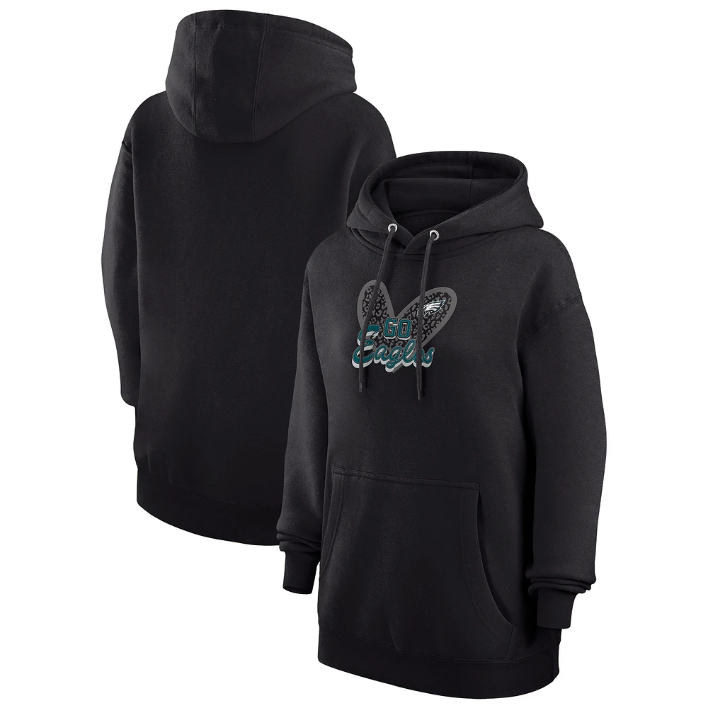 Women's G-III 4Her by Carl Banks Philadelphia Eagles Animal Print Heart Team Graphic Fleece Tri-Blend Pullover Hoodie