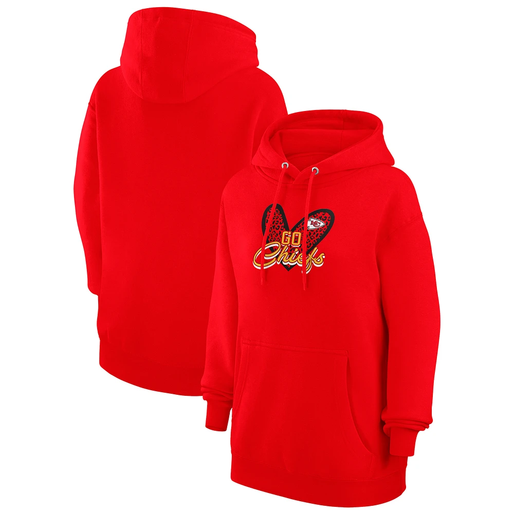 Women's G-III 4Her by Carl Banks Kansas City Chiefs Animal Print Heart Team Graphic Fleece Tri-Blend Pullover Hoodie
