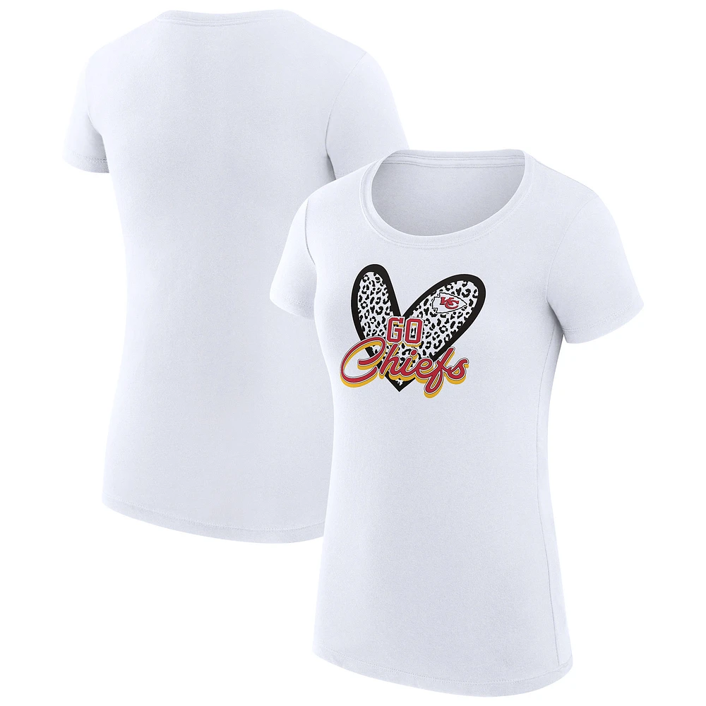 Women's G-III 4Her by Carl Banks White Kansas City Chiefs Super-Slim Fit Lightweight Animal Print Heart T-Shirt