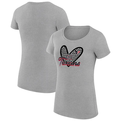 Women's G-III 4Her by Carl Banks Heather Gray Houston Texans Super-Slim Fit Lightweight Animal Print Heart T-Shirt