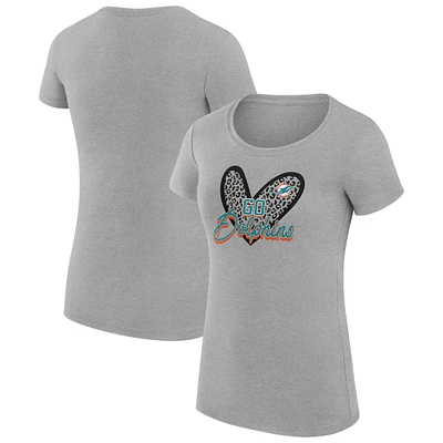 Women's G-III 4Her by Carl Banks Heather Gray Miami Dolphins Super-Slim Fit Lightweight Animal Print Heart T-Shirt