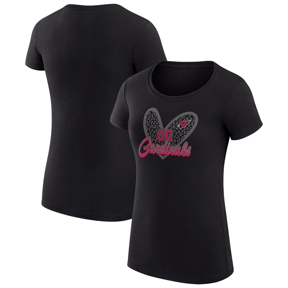 Women's G-III 4Her by Carl Banks Black Arizona Cardinals Super-Slim Fit Lightweight Animal Print Heart T-Shirt