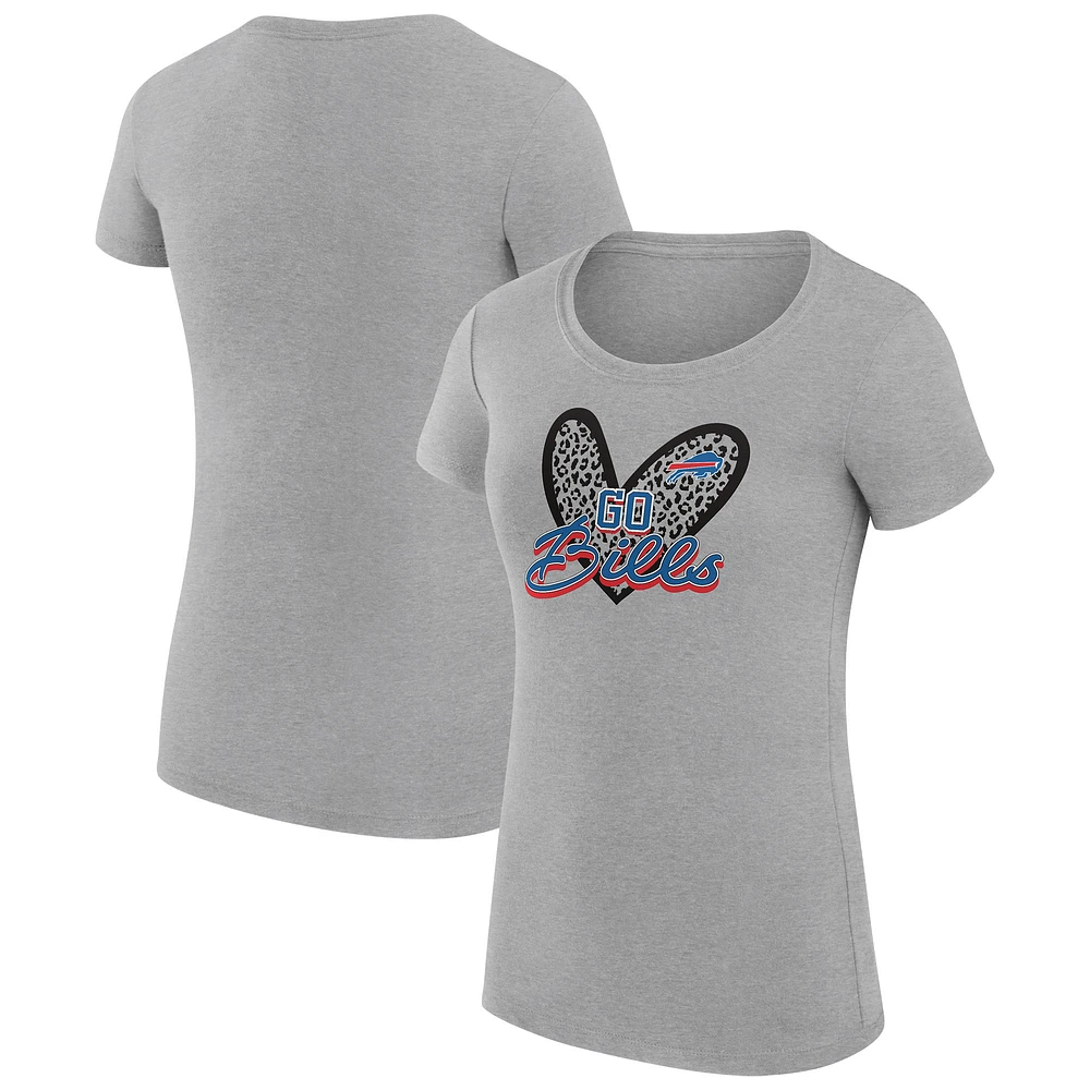 Women's G-III 4Her by Carl Banks Heather Gray Buffalo Bills Super-Slim Fit Lightweight Animal Print Heart T-Shirt