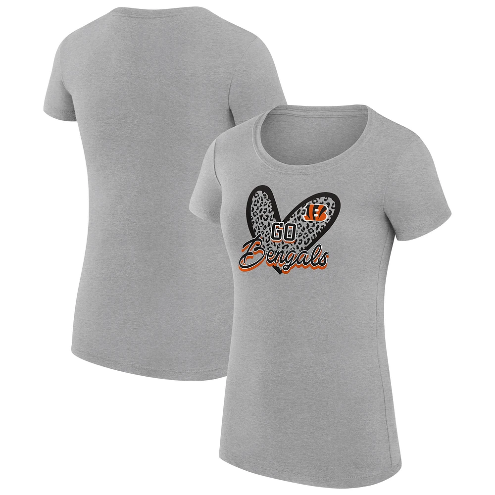 Women's G-III 4Her by Carl Banks Heather Gray Cincinnati Bengals Super-Slim Fit Lightweight Animal Print Heart T-Shirt