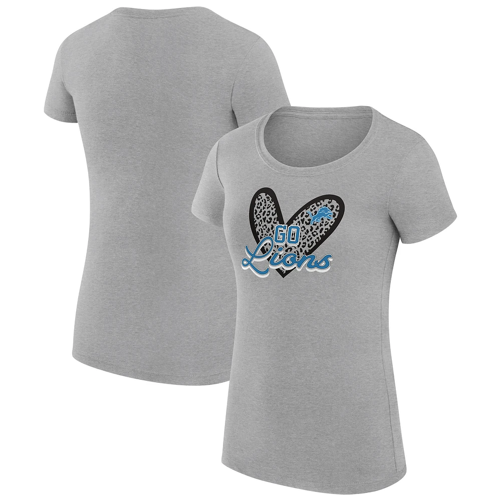 Women's G-III 4Her by Carl Banks Heather Gray Detroit Lions Super-Slim Fit Lightweight Animal Print Heart T-Shirt
