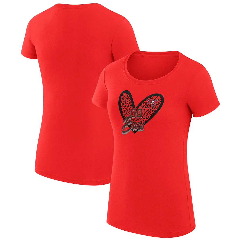 Women's G-III 4Her by Carl Banks Red Tampa Bay Buccaneers Super-Slim Fit Lightweight Animal Print Heart T-Shirt