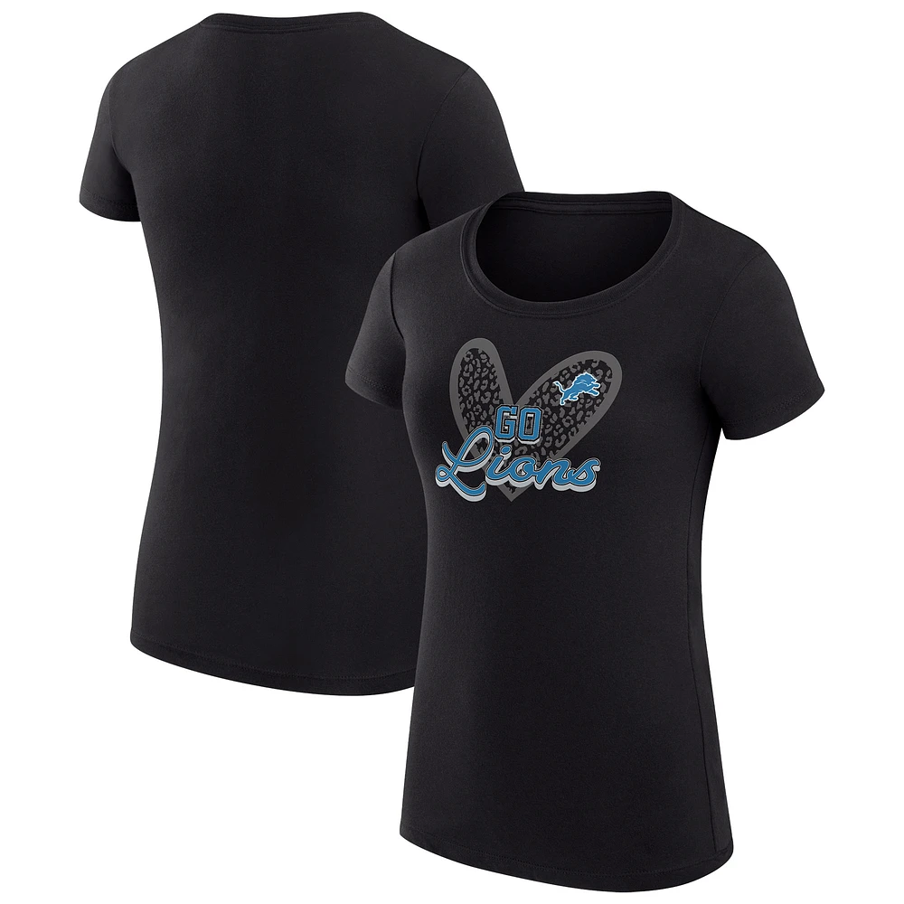 Women's G-III 4Her by Carl Banks Detroit Lions Super-Slim Fit Lightweight Animal Print Heart T-Shirt