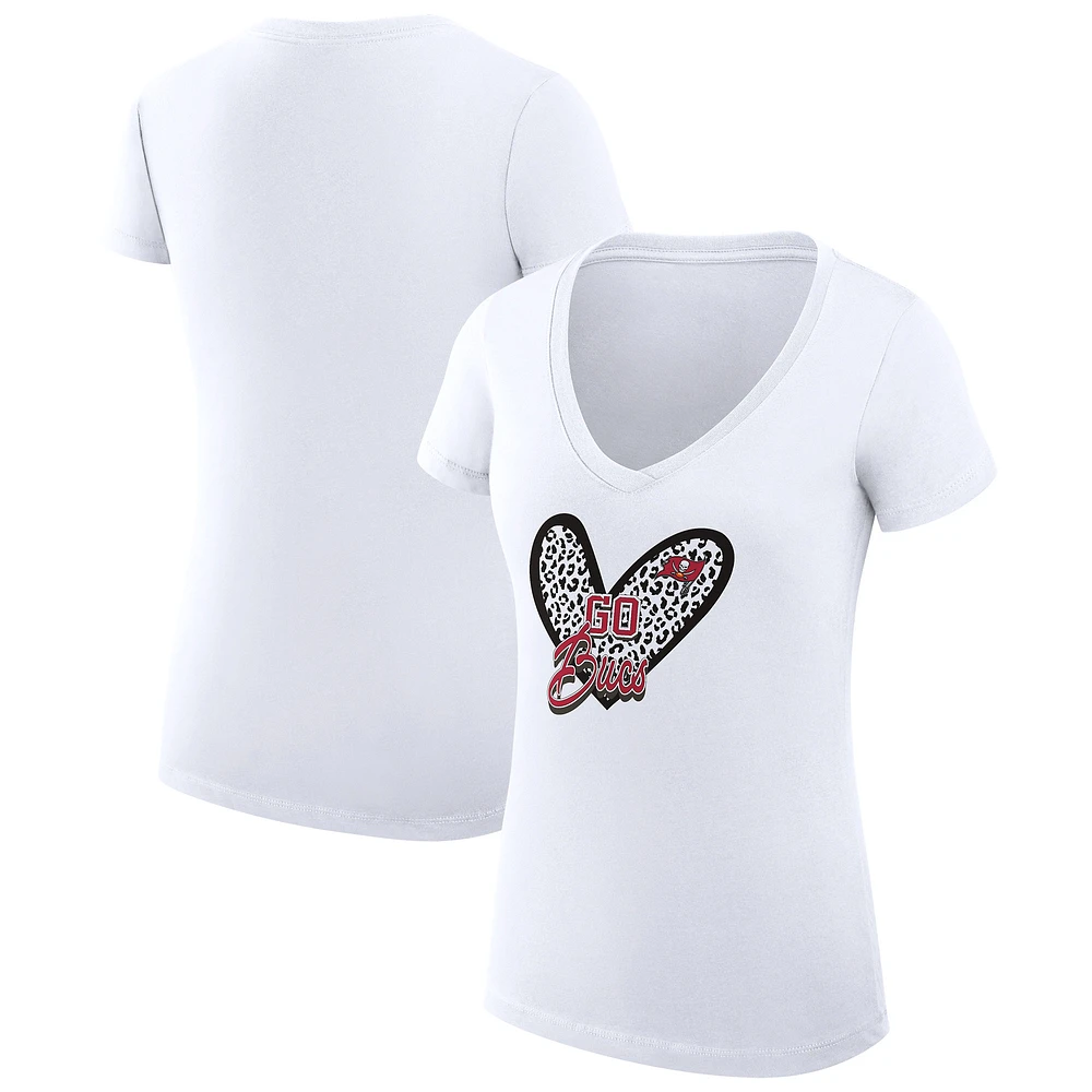 Women's G-III 4Her by Carl Banks Tampa Bay Buccaneers Super-Slim Fit Lightweight Leopard Heart V-Neck T-Shirt