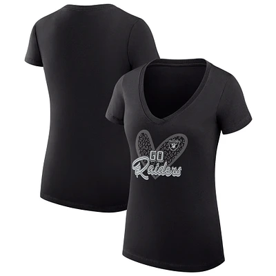 Women's G-III 4Her by Carl Banks Las Vegas Raiders Super-Slim Fit Lightweight Leopard Heart V-Neck T-Shirt