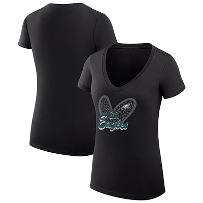 Women's G-III 4Her by Carl Banks Philadelphia Eagles Super-Slim Fit Lightweight Leopard Heart V-Neck T-Shirt
