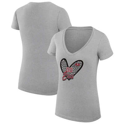 Women's G-III 4Her by Carl Banks Heather Gray Tampa Bay Buccaneers Super-Slim Fit Lightweight Leopard Heart V-Neck T-Shirt