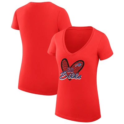 Women's G-III 4Her by Carl Banks Red Buffalo Bills Super-Slim Fit Lightweight Leopard Heart V-Neck T-Shirt