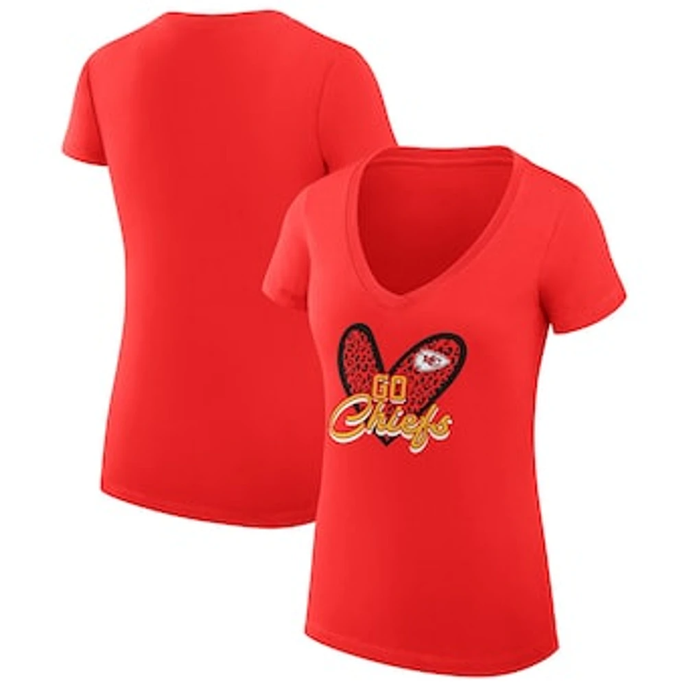 Women's G-III 4Her by Carl Banks Kansas City Chiefs Super-Slim Fit Lightweight Leopard Heart V-Neck T-Shirt