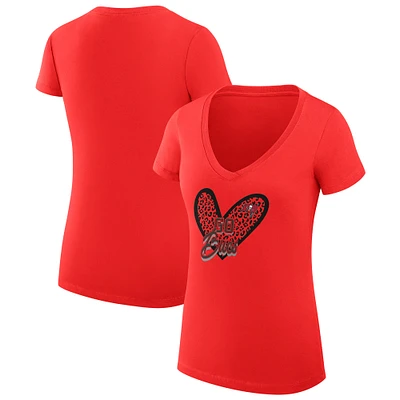 Women's G-III 4Her by Carl Banks Tampa Bay Buccaneers Super-Slim Fit Lightweight Leopard Heart V-Neck T-Shirt