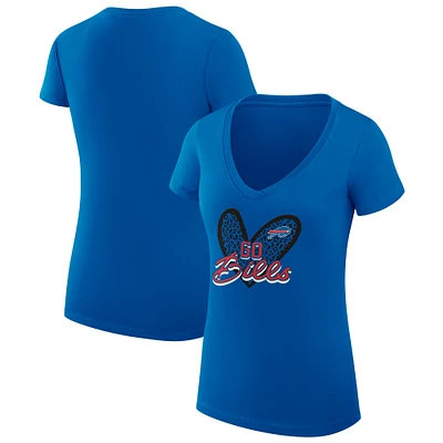 Women's G-III 4Her by Carl Banks Royal Buffalo Bills Super-Slim Fit Lightweight Leopard Heart V-Neck T-Shirt
