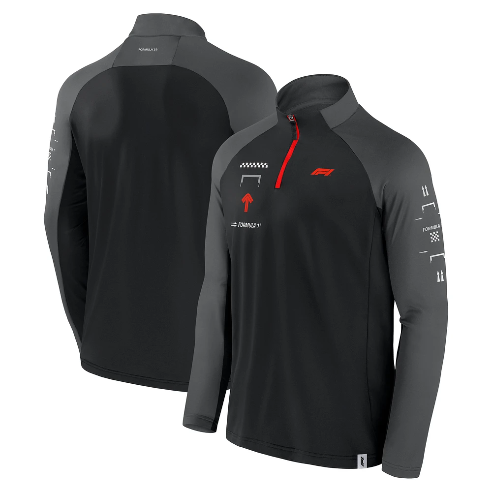 Men's Black/Graphite Formula 1 Tech Stacked Logo Raglan Quarter-Zip Pullover