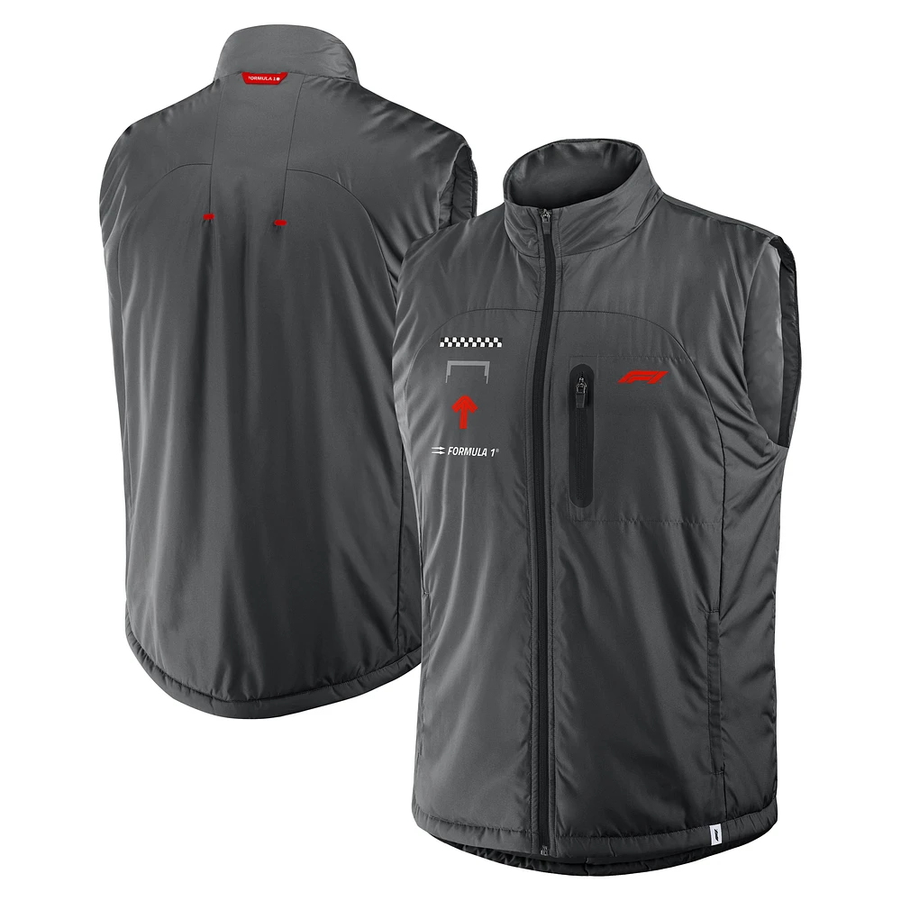 Men's Gray Formula 1 Tech Stacked Logo Gilet Full-Zip Vest
