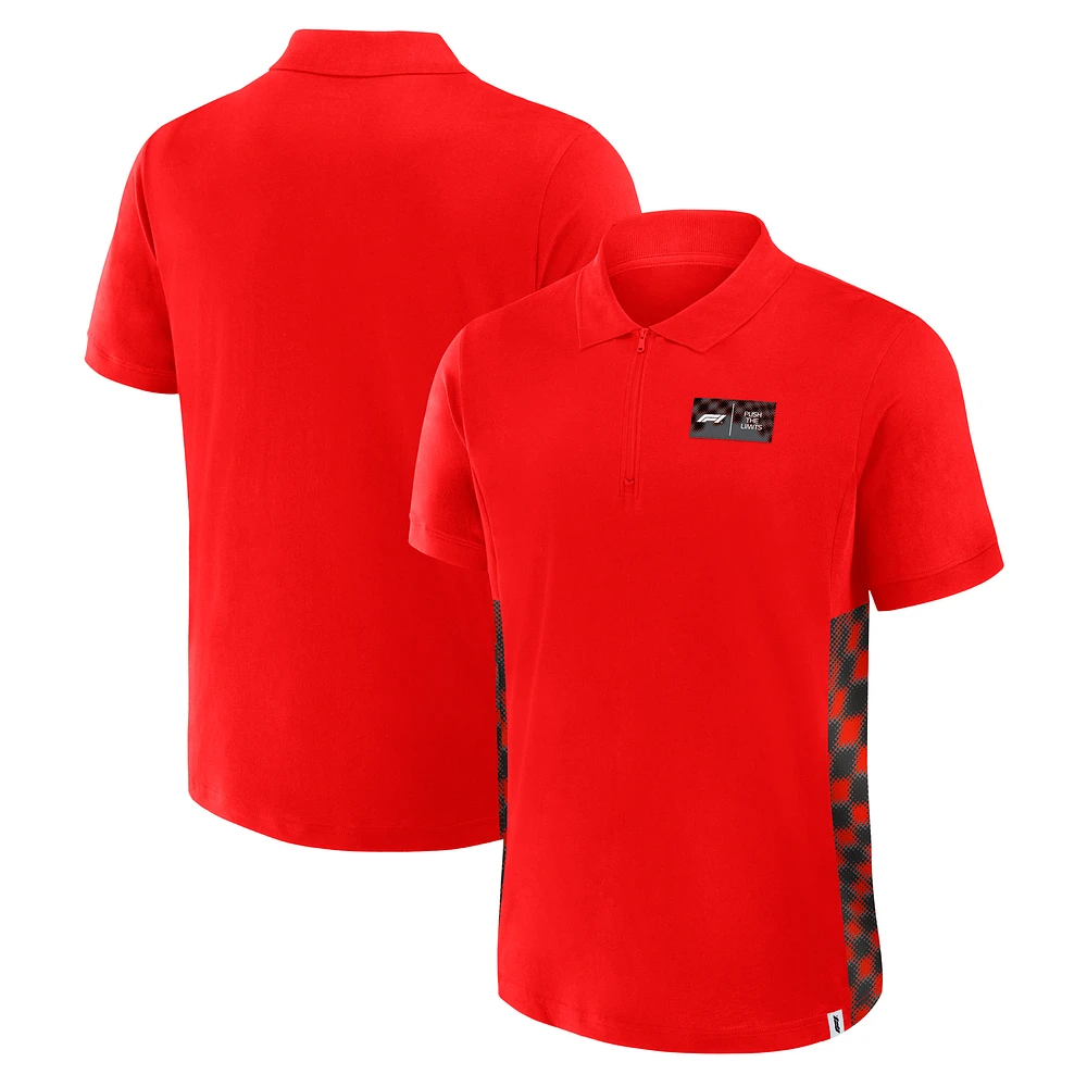 Men's Red Formula 1 Tempo Halftone Grid Panel Quarter-Zip Polo
