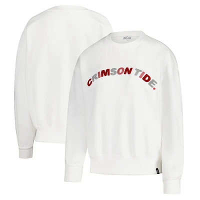 Women's Gameday Social White Alabama Crimson Tide Oversized Charlie Rainbow Chenille Arch Pullover Sweatshirt