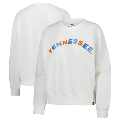 Women's Gameday Social White Tennessee Volunteers Oversized Charlie Rainbow Chenille Arch Pullover Sweatshirt