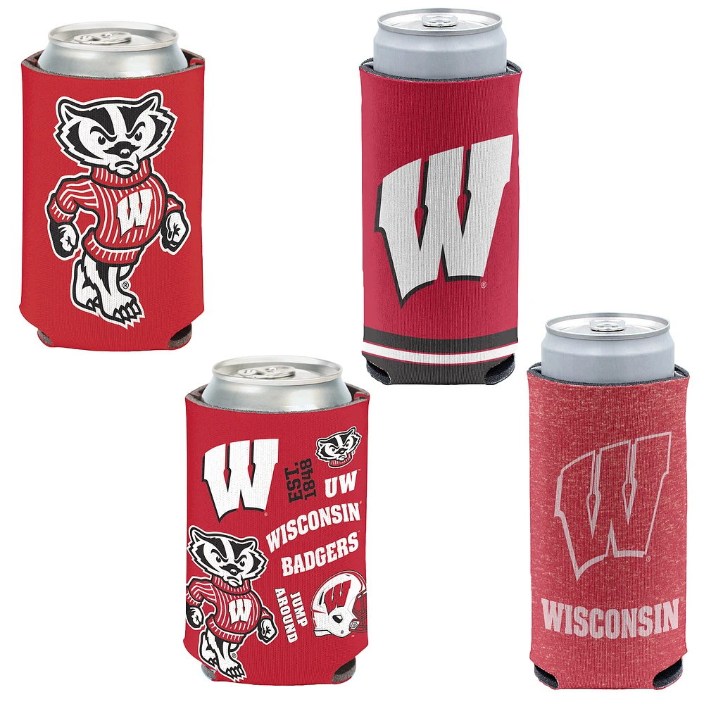 WinCraft Wisconsin Badgers 4-Pack 12oz. Can & Slim Can Cooler Set