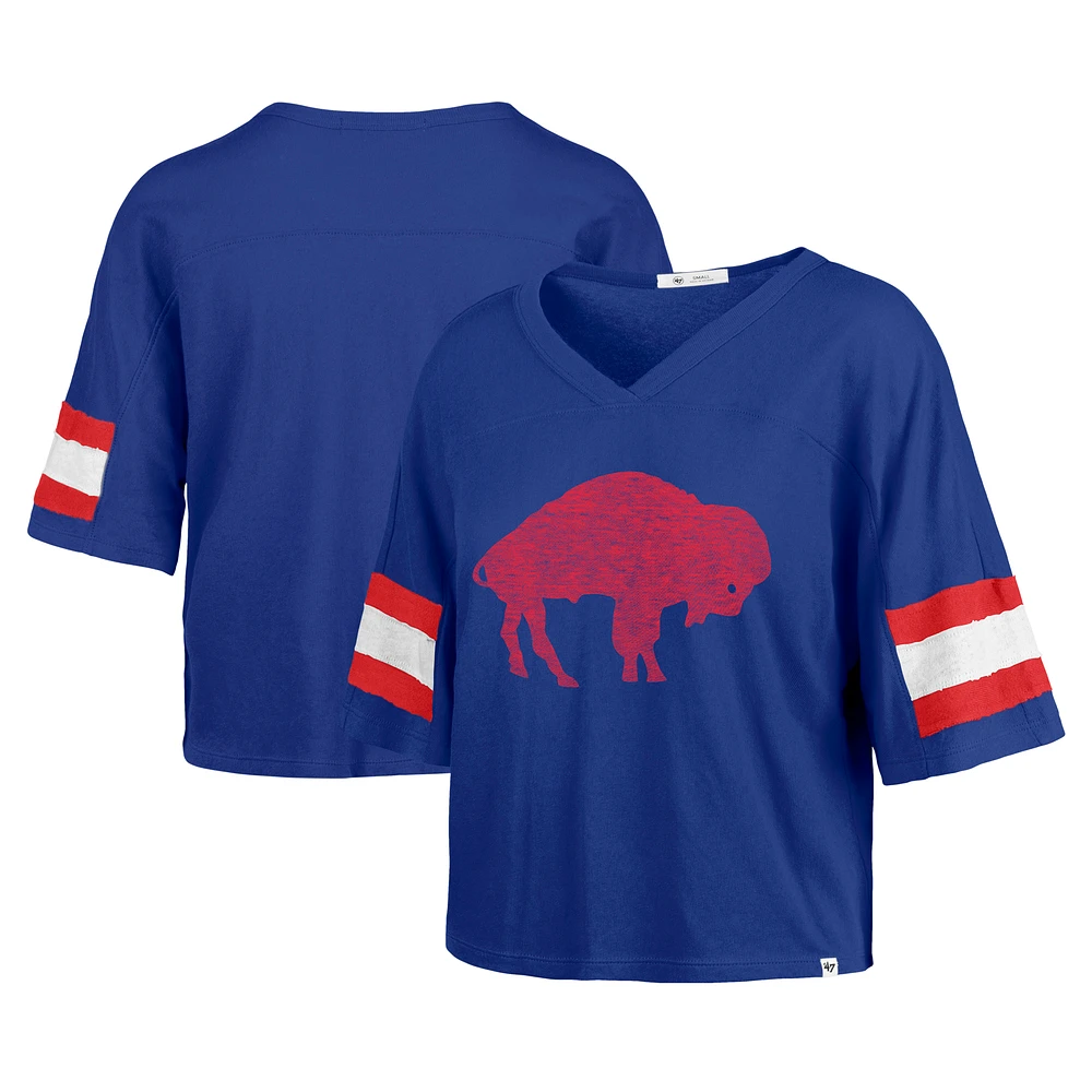 Women's '47 Royal Buffalo Bills Double Header Scout Cropped V-Neck T-Shirt