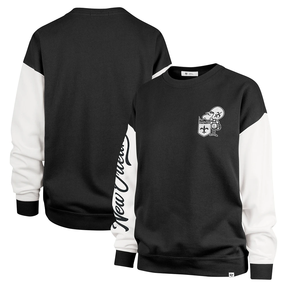 Women's '47 Black New Orleans Saints Double Header Rise Andie Pullover Sweatshirt