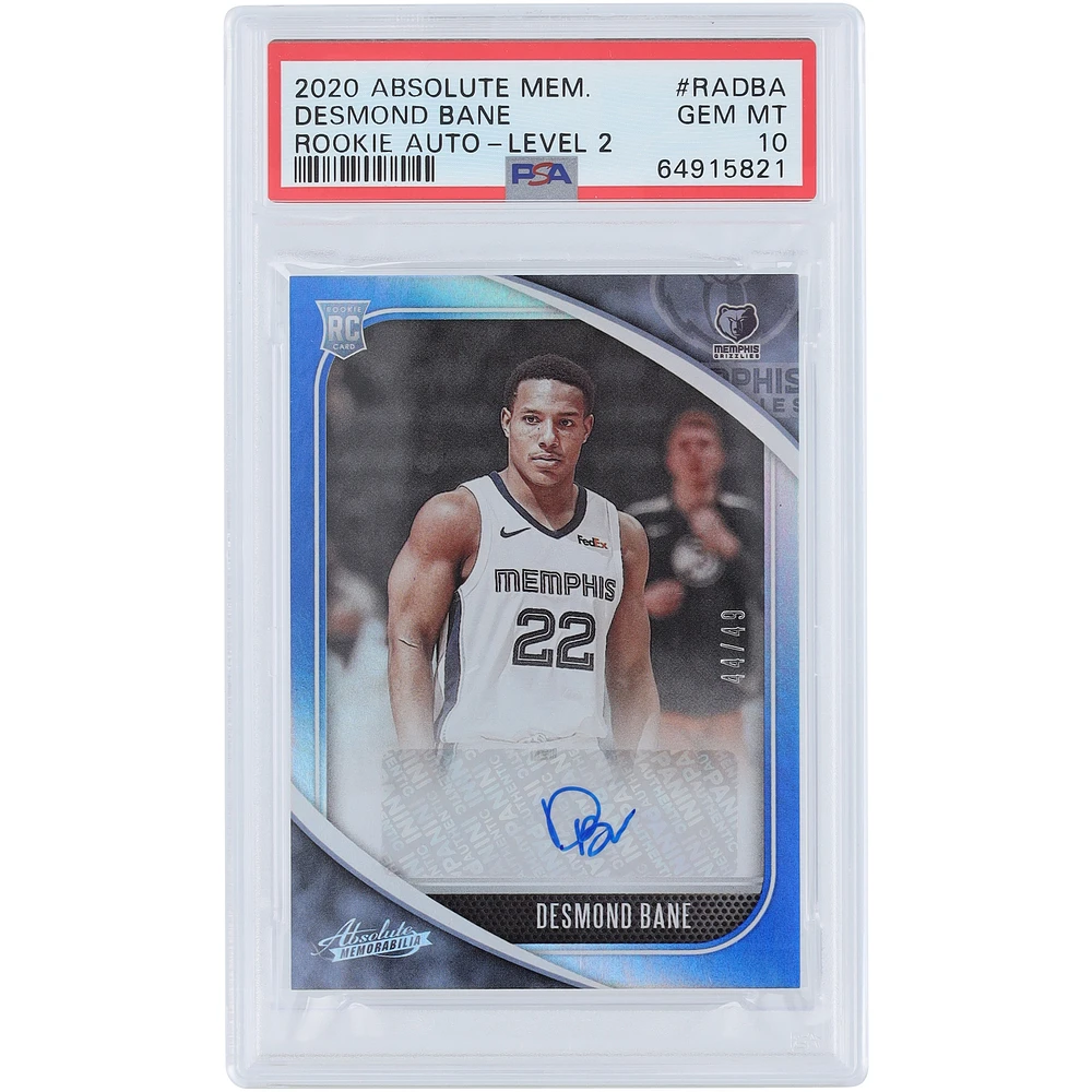 Desmond Bane Memphis Grizzlies Autographed 2020-21 Panini Absolute Blue #RA-DBA #44/49 PSA Authenticated 10 Rookie Card
