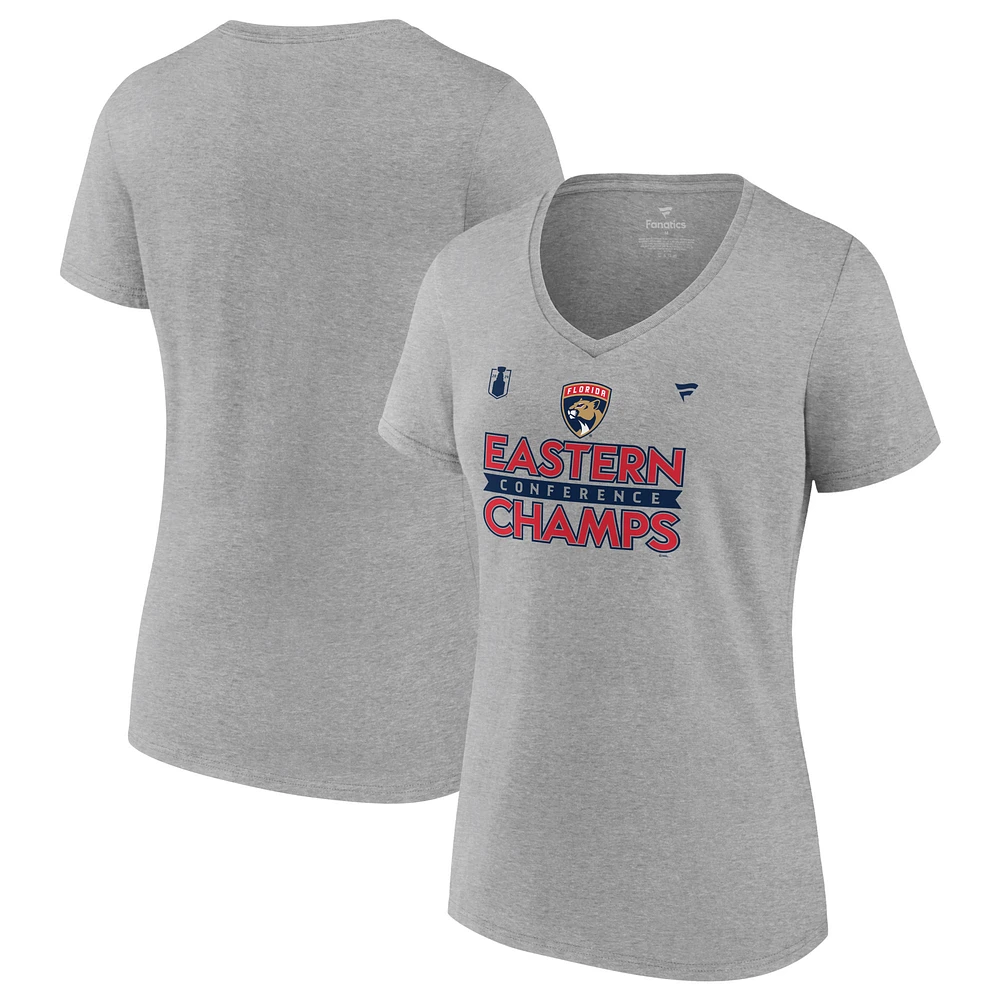 Women's Fanatics Heather Gray Florida Panthers 2024 Eastern Conference Champions Locker Room V-Neck T-Shirt