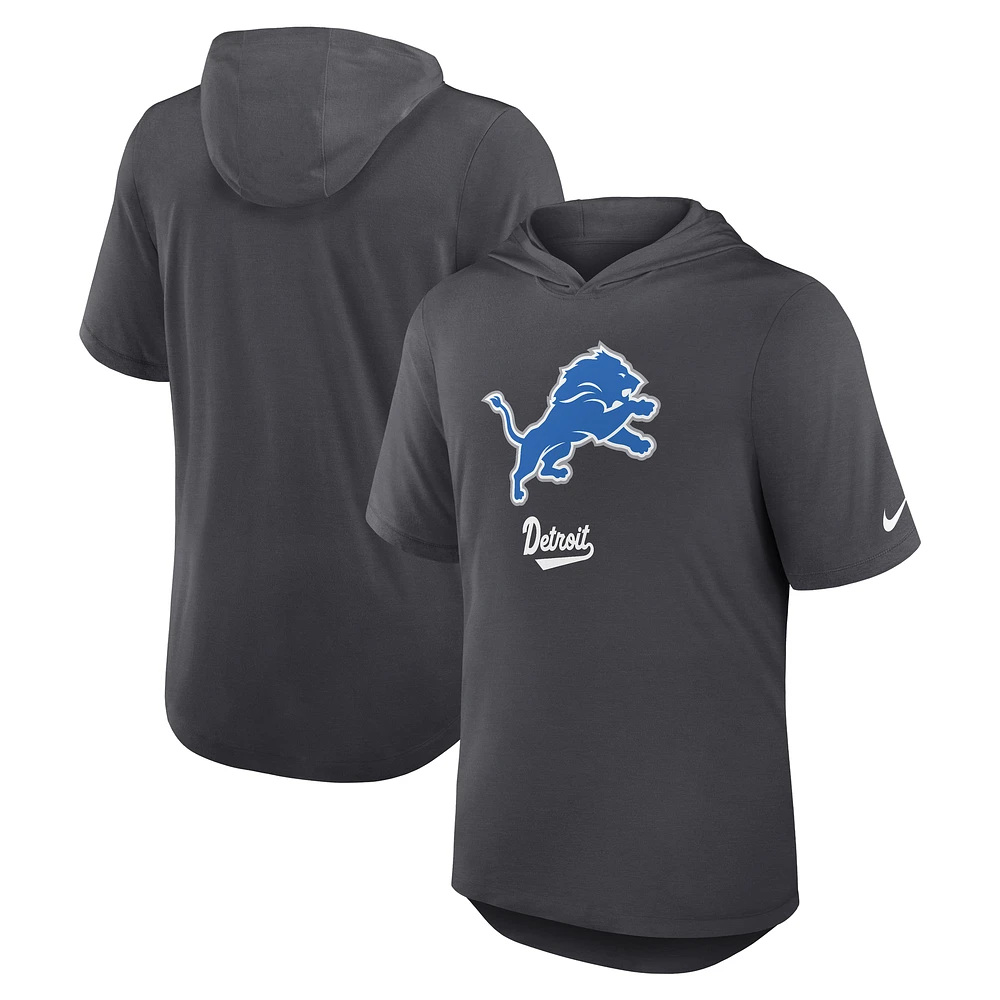 Men's Nike Anthracite Detroit Lions Tri-Blend Performance Hoodie T-Shirt