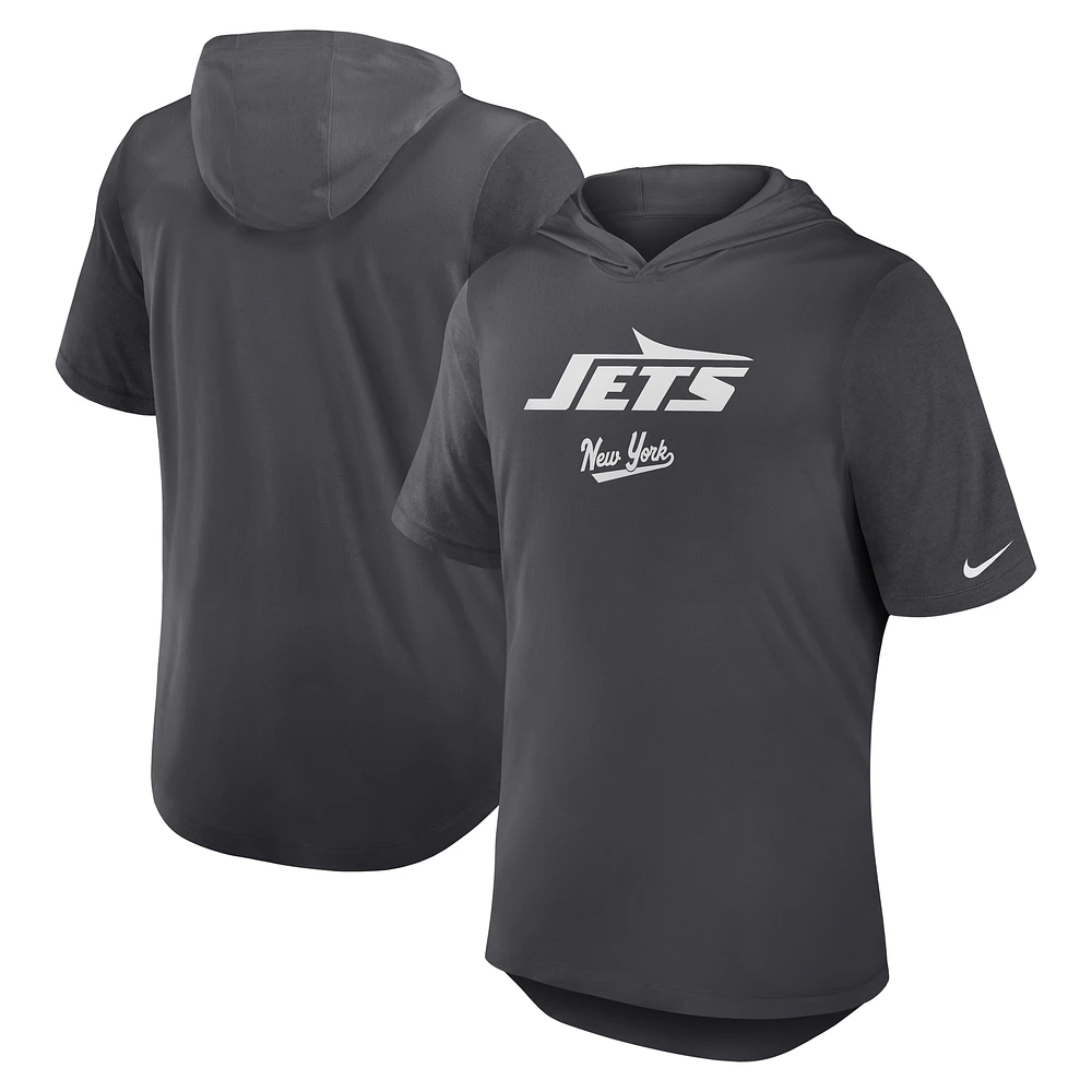 Men's Nike Anthracite New York Jets Tri-Blend Performance Hoodie T-Shirt