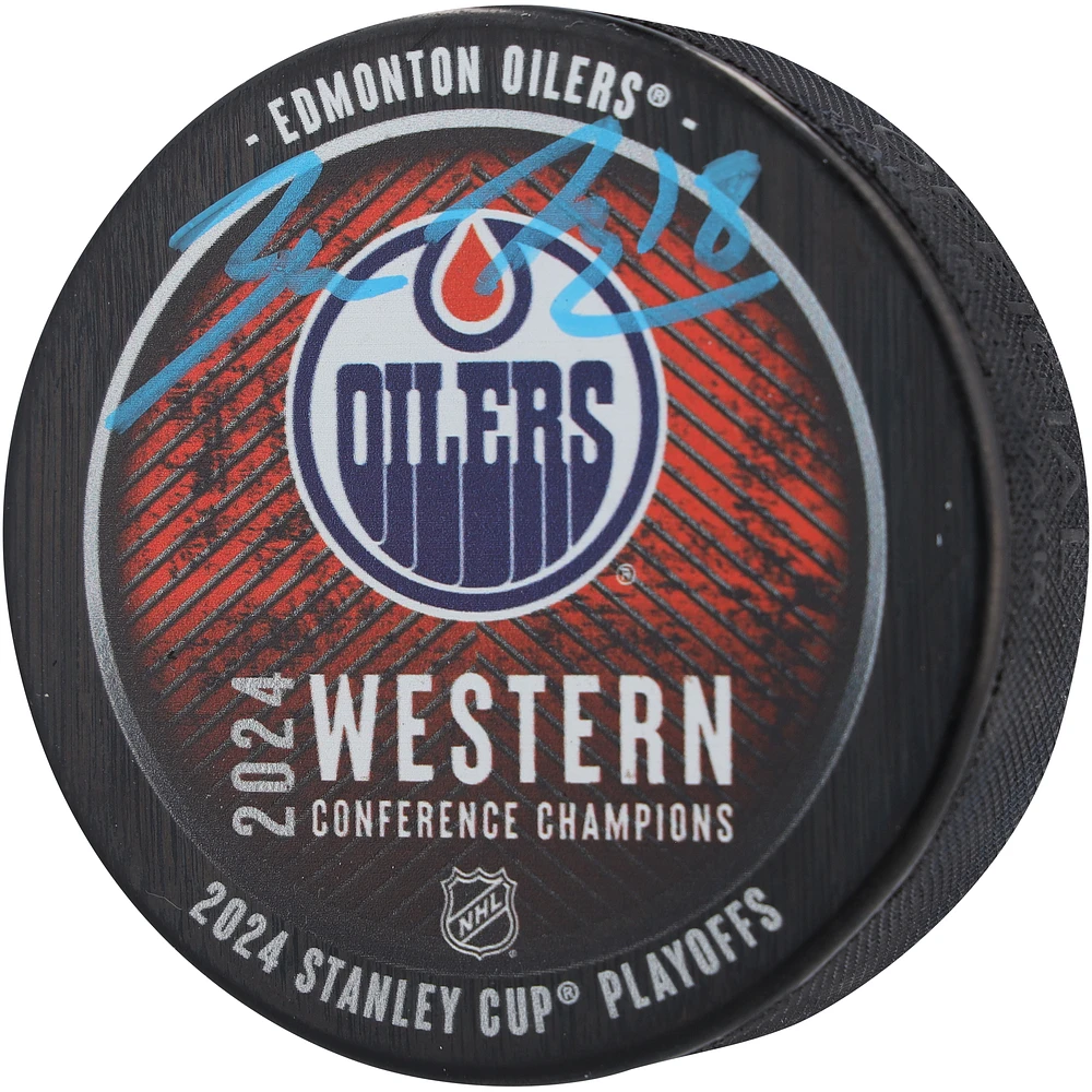 Zach Hyman Edmonton Oilers 2024 Western Conference Champions Autographed Hockey Puck