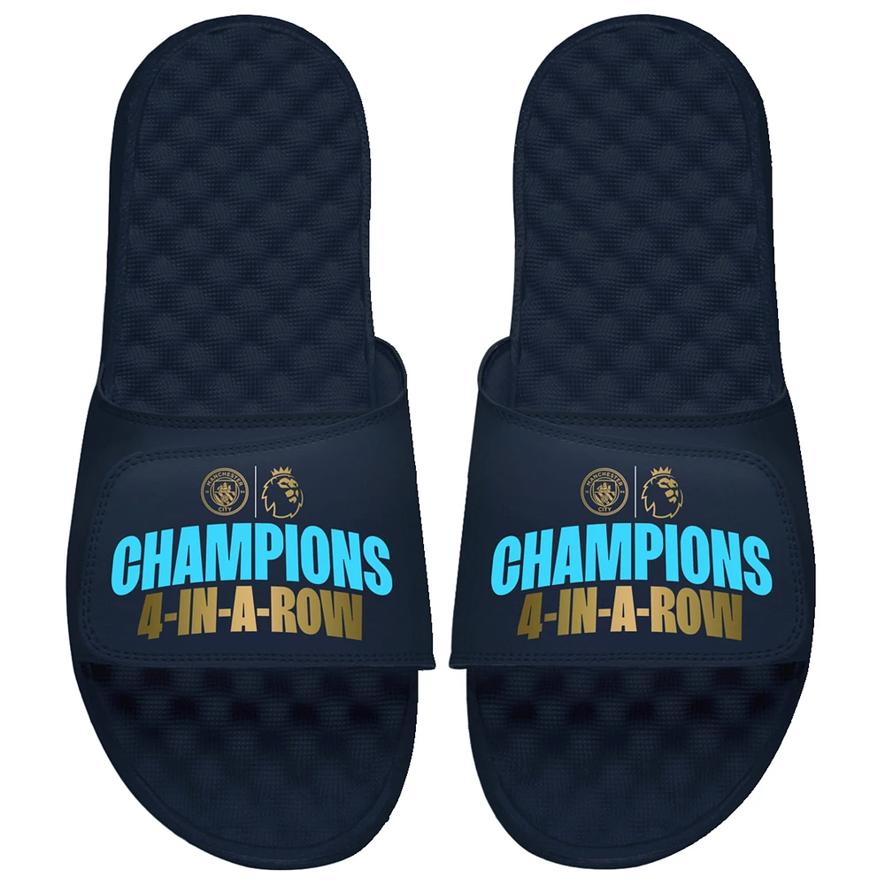 Youth ISlide Navy Manchester City Four-Time Consecutive Premier League Champions Slide Sandals