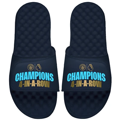Youth ISlide Navy Manchester City Four-Time Consecutive Premier League Champions Slide Sandals