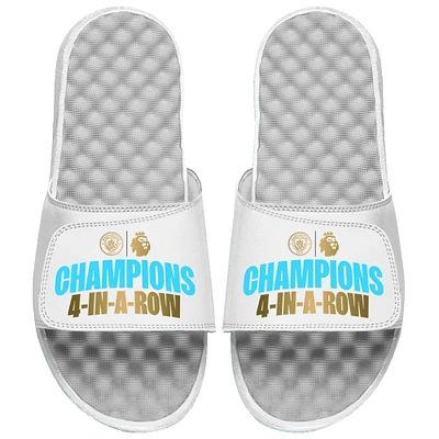 Youth ISlide White Manchester City Four-Time Consecutive Premier League Champions Slide Sandals