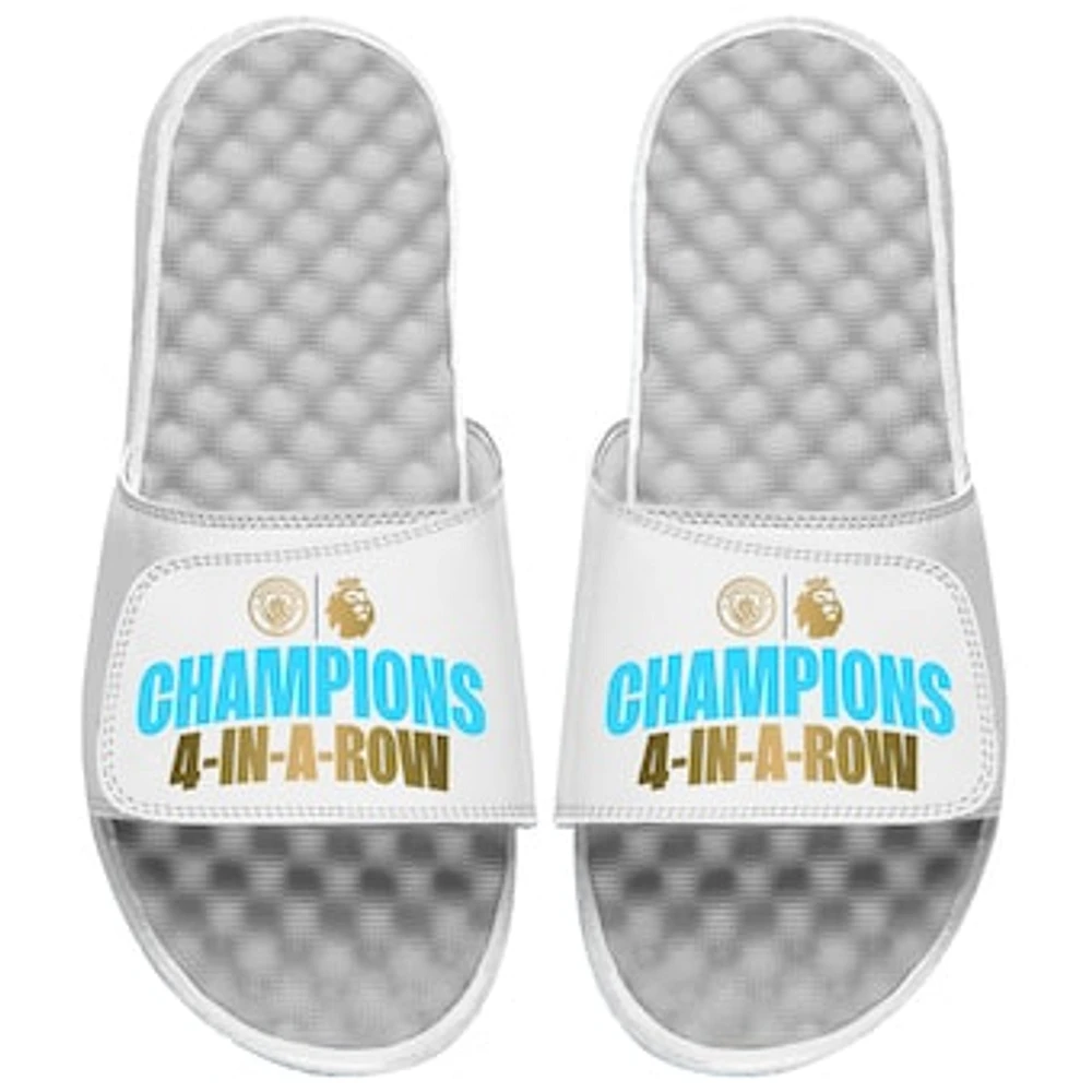 Unisex ISlide White Manchester City Four-Time Consecutive Premier League Champions Slide Sandals