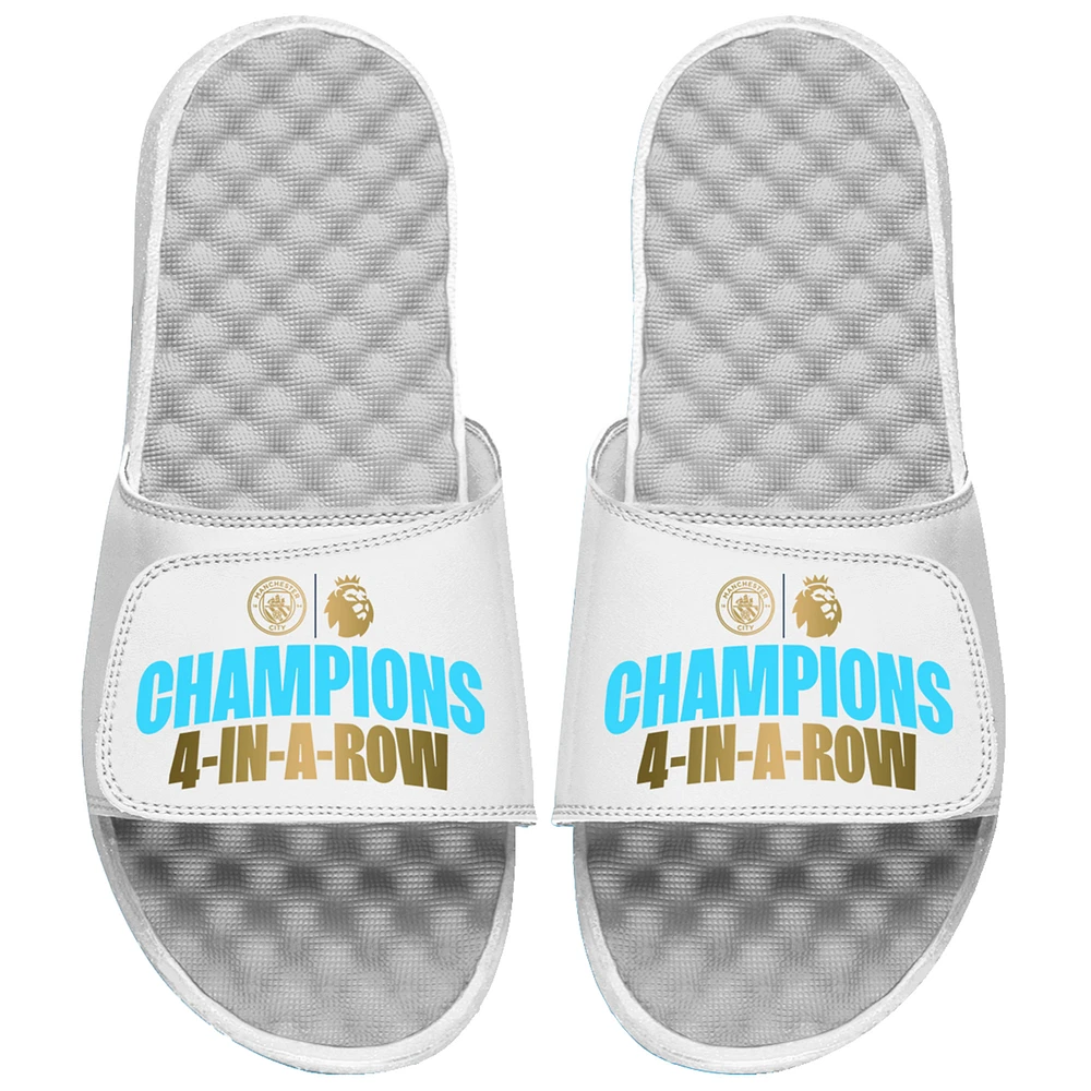 Unisex ISlide White Manchester City Four-Time Consecutive Premier League Champions Slide Sandals