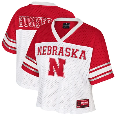 Women's Colosseum White Nebraska Huskers Treasure Cropped Football Jersey